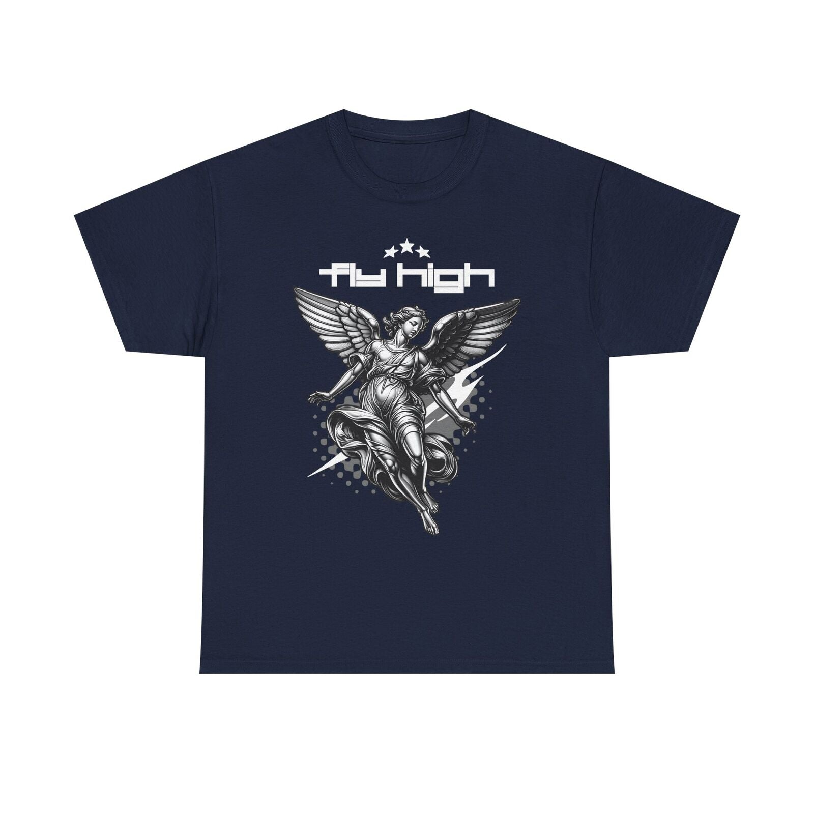 Dynamic Angel Men's T-Shirt with 'Fly High' Design | Stylish Black & White Art