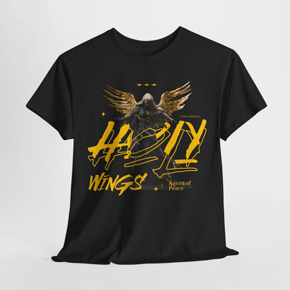 Holy Wings Men's T-Shirt - Angel Graphic Design, Gold Accents, Artistic Apparel