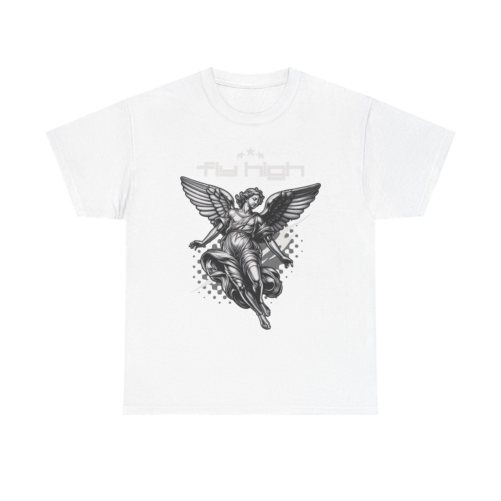 Dynamic Angel Men's T-Shirt with 'Fly High' Design | Stylish Black & White Art