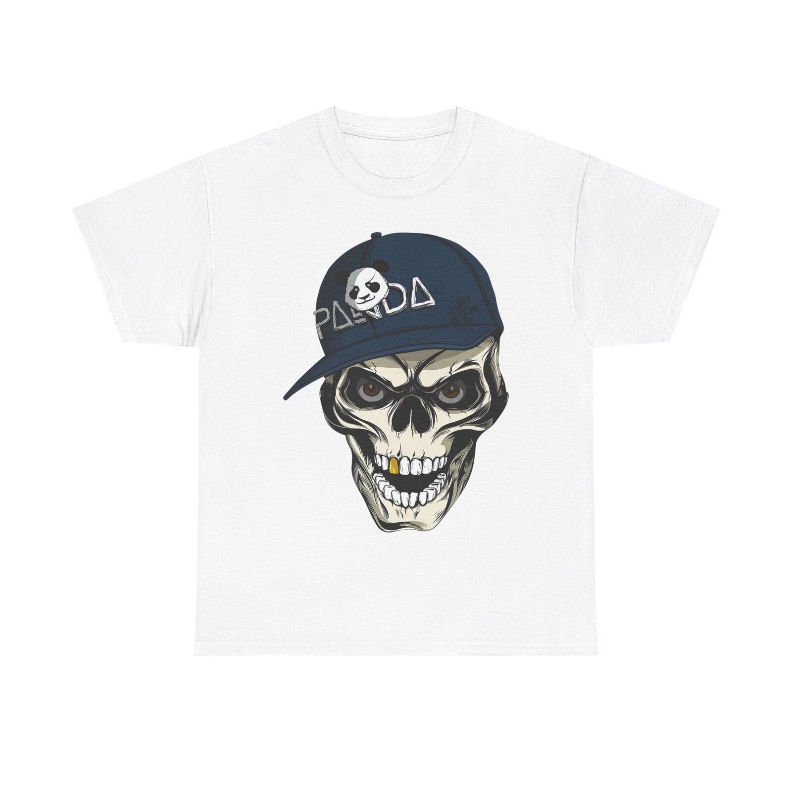 Stylized Skull Men's T-Shirt with Panda Cap Graphic, Unique Streetwear Design