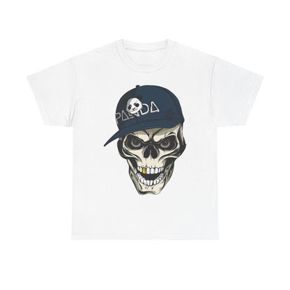 Stylized Skull Men's T-Shirt with Panda Cap Graphic, Unique Streetwear Design