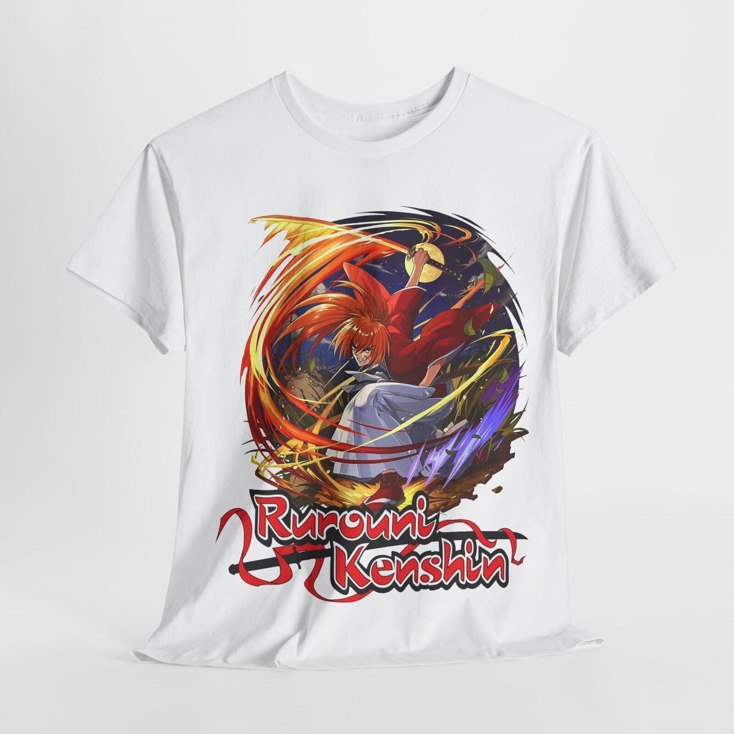 Dynamic Rurouni Kenshin Men's T-Shirt - Bold Anime Design for Action Fans