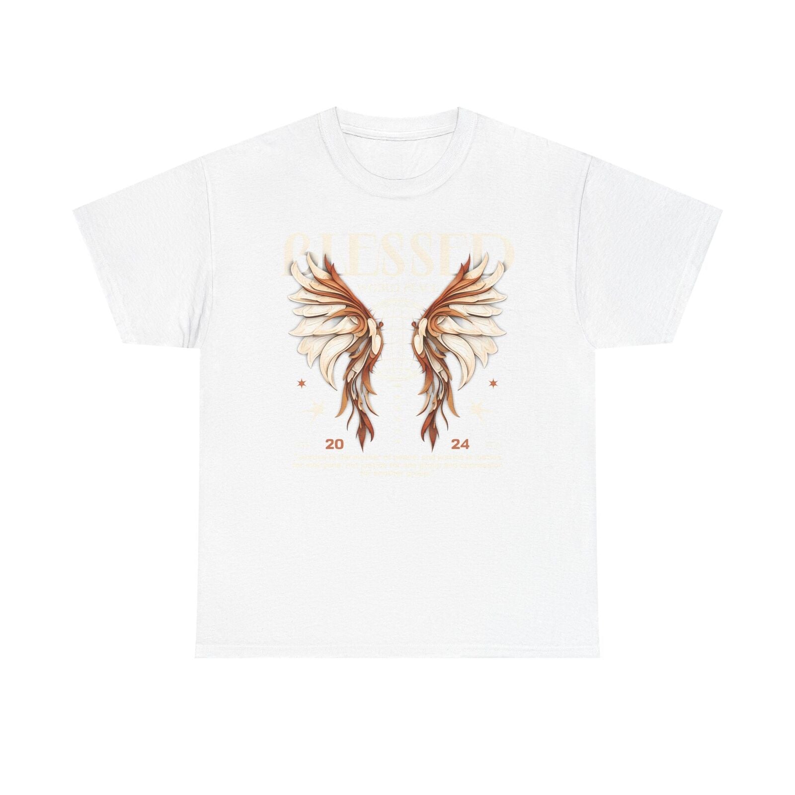 Men's T-Shirt with Intricate Wings Globe Design Symbolizing Global Unity & Peace