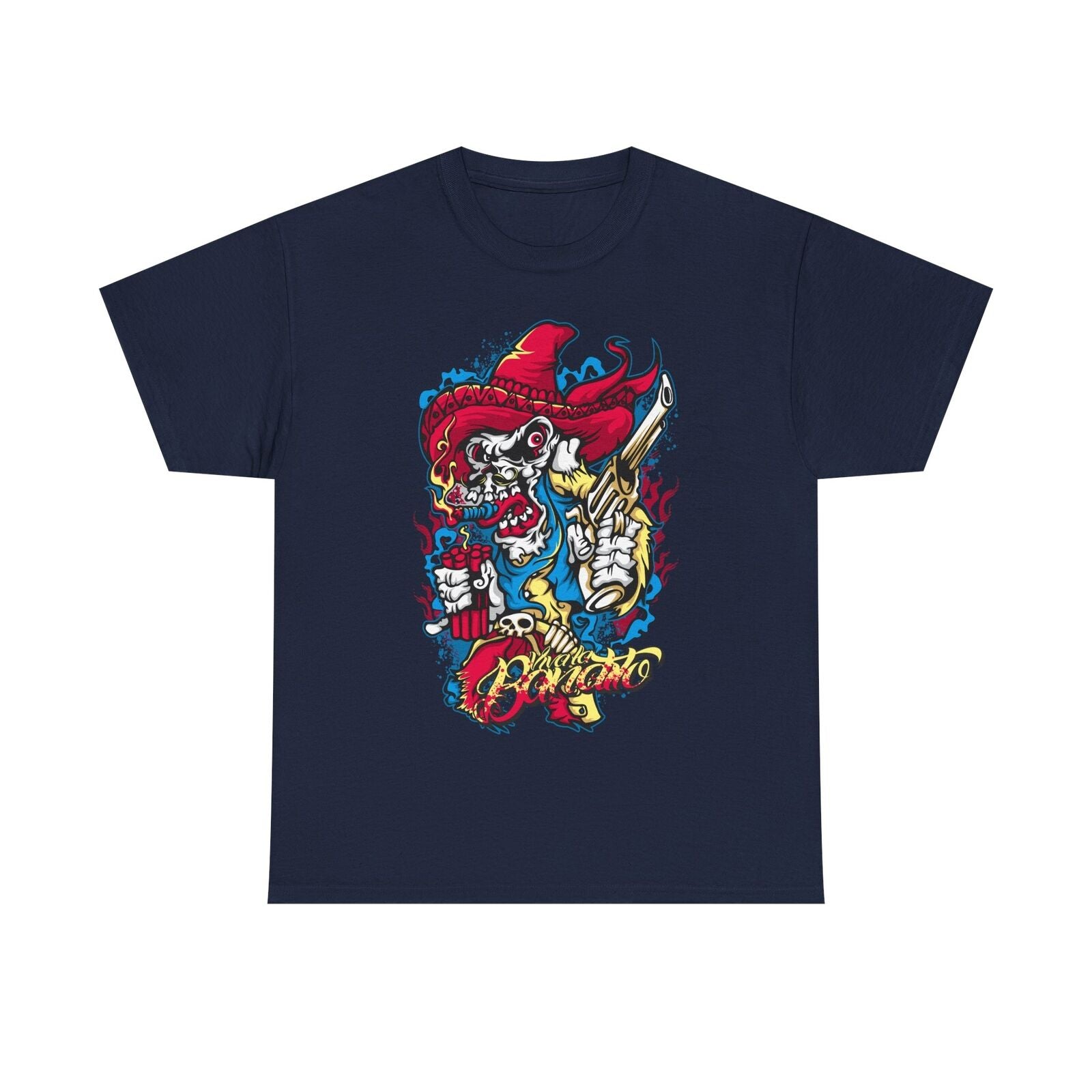Men's T-Shirt with Bold Skull & Sombrero Graphic Design - Bandito Dynamic Style