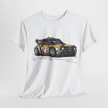 Rev Up Your Style with This Bold Audi Race Car Cartoon T-Shirt Design!