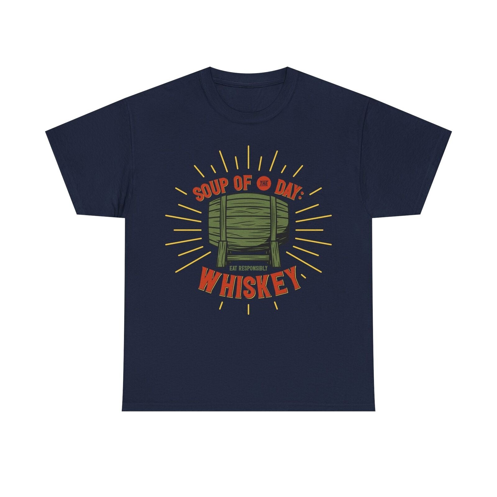 Vintage Men's T-Shirt: Retro Whiskey Barrel Design with "Soup of the Day" Text