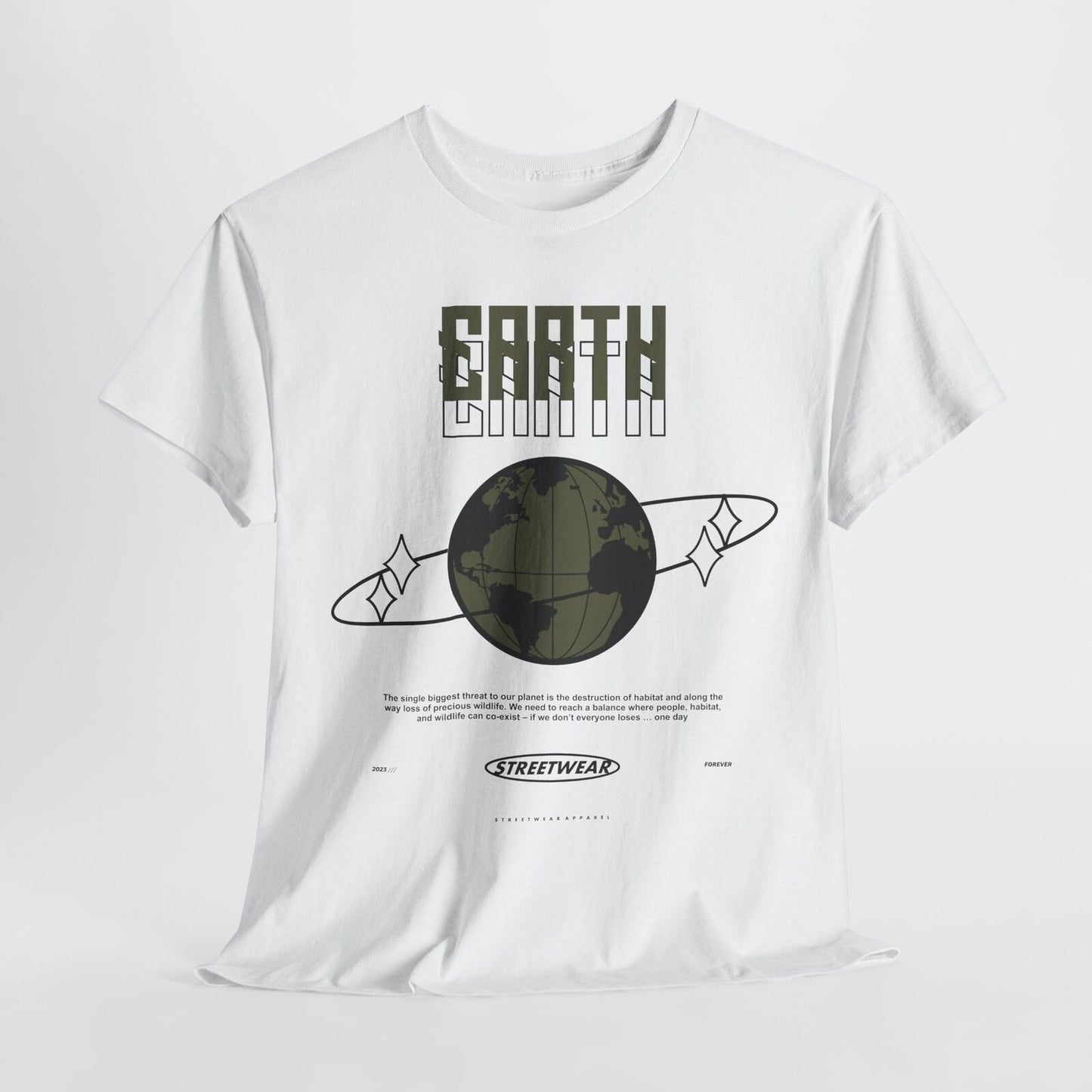 EARTH Awareness Olive-Green Globe Graphic T-Shirt | STREETWEAR Apparel
