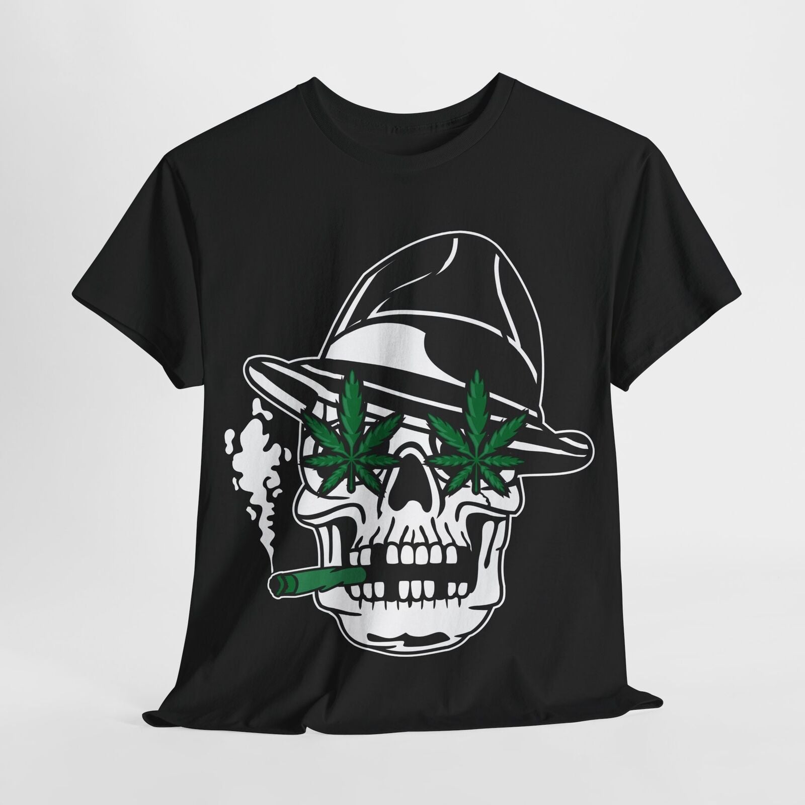 Rebellious Skull Graphic Men's T-Shirt with Hip-Hop Hat & Marijuana Leaf Design