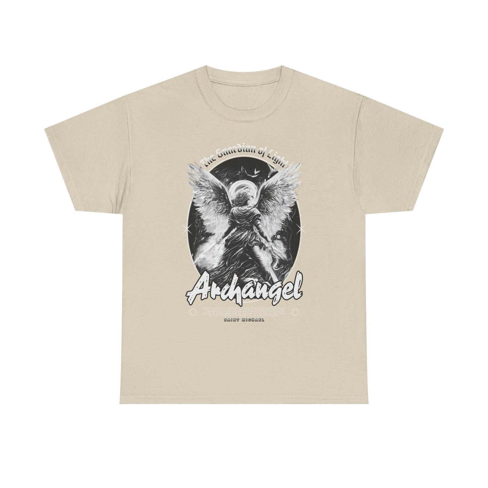 Men's T-Shirt Greyscale Archangel Michael Design - Guardian of Light Graphic Tee