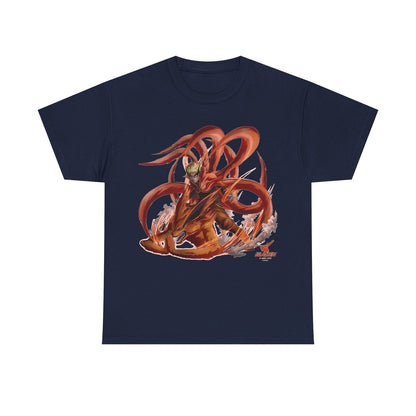 "Dynamic Men's T-Shirt with Anime Man & Fox Illustration in Vibrant Colors"