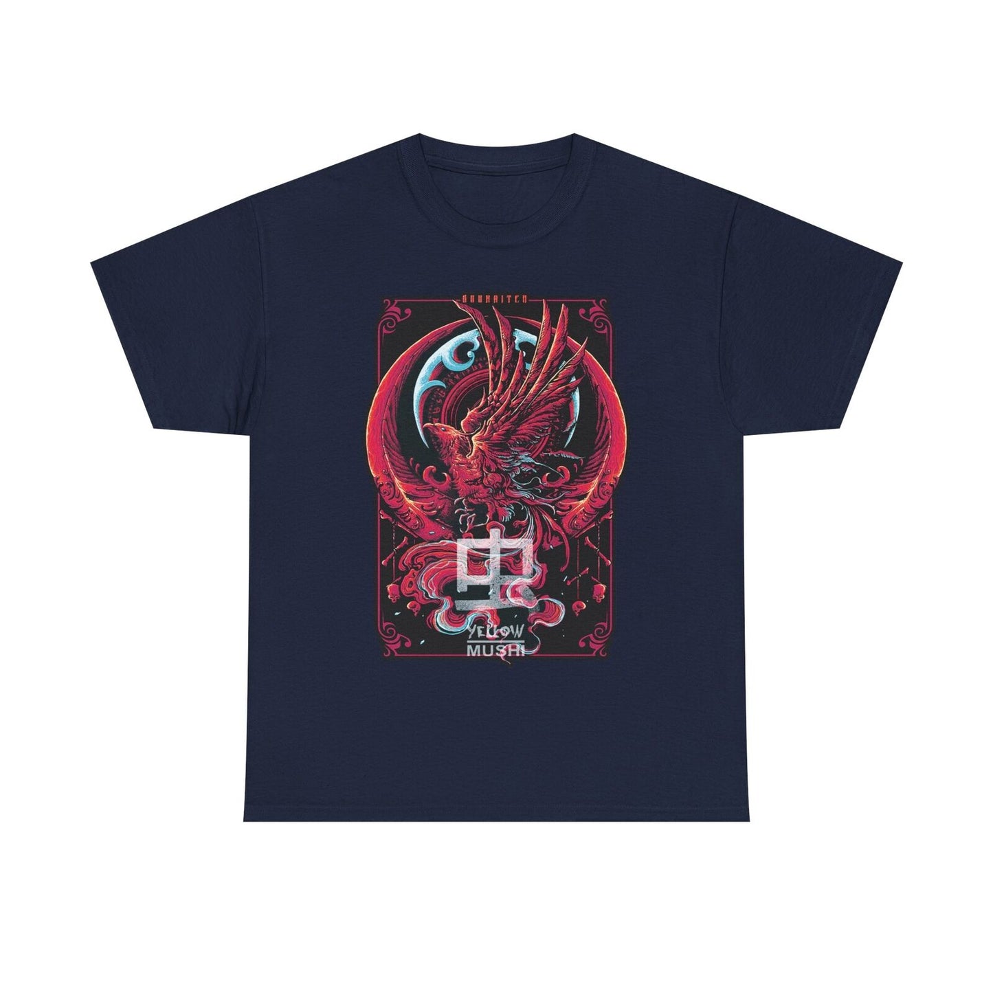 Vibrant Men's T-Shirt: Mythical Phoenix Graphic Art with Ornate Swirls & Details