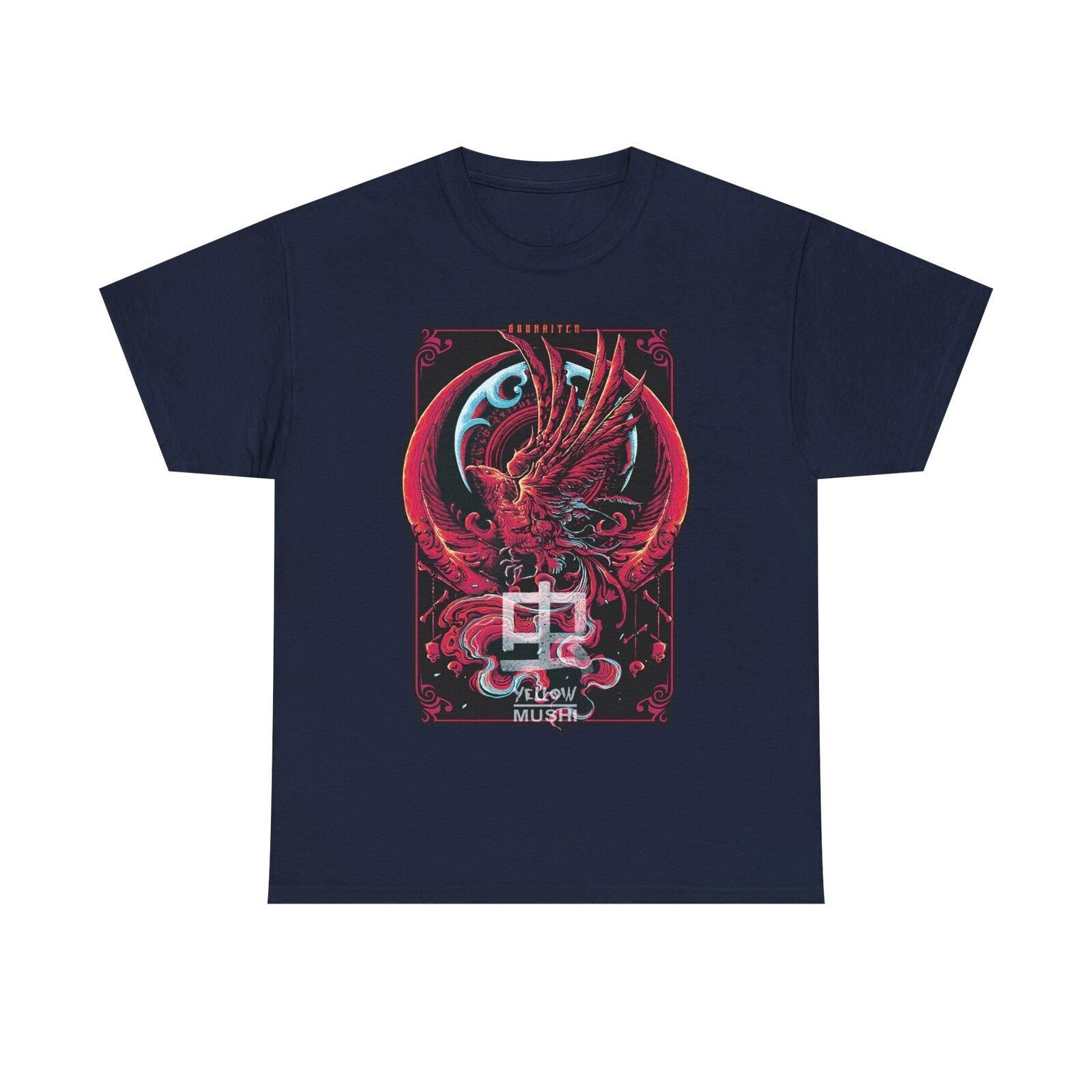 Vibrant Men's T-Shirt: Mythical Phoenix Graphic Art with Ornate Swirls & Details