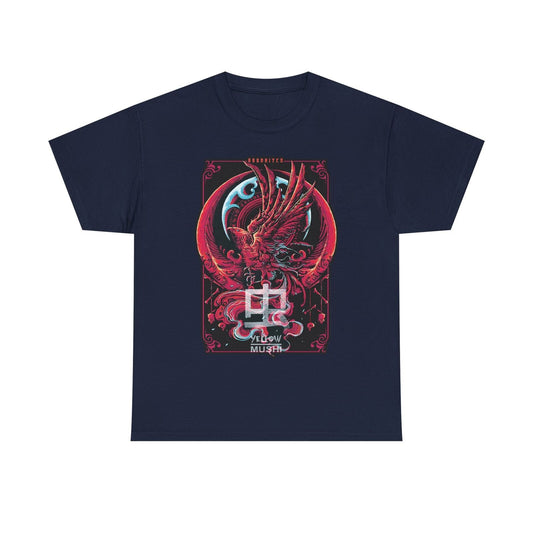 Vibrant Men's T-Shirt: Mythical Phoenix Graphic Art with Ornate Swirls & Details