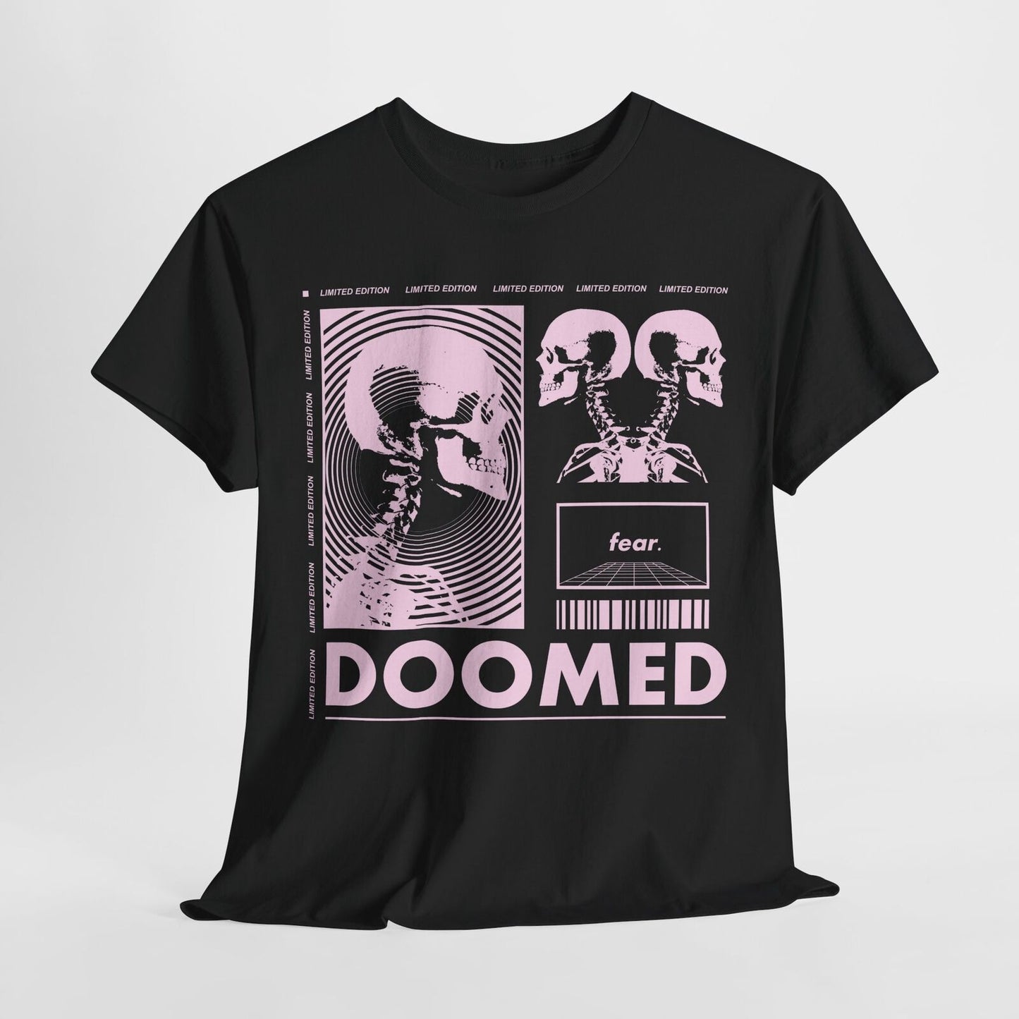 Mens Graphic T-Shirt "DOOMED" with Bold Skulls Limited Edition Unique Design Art