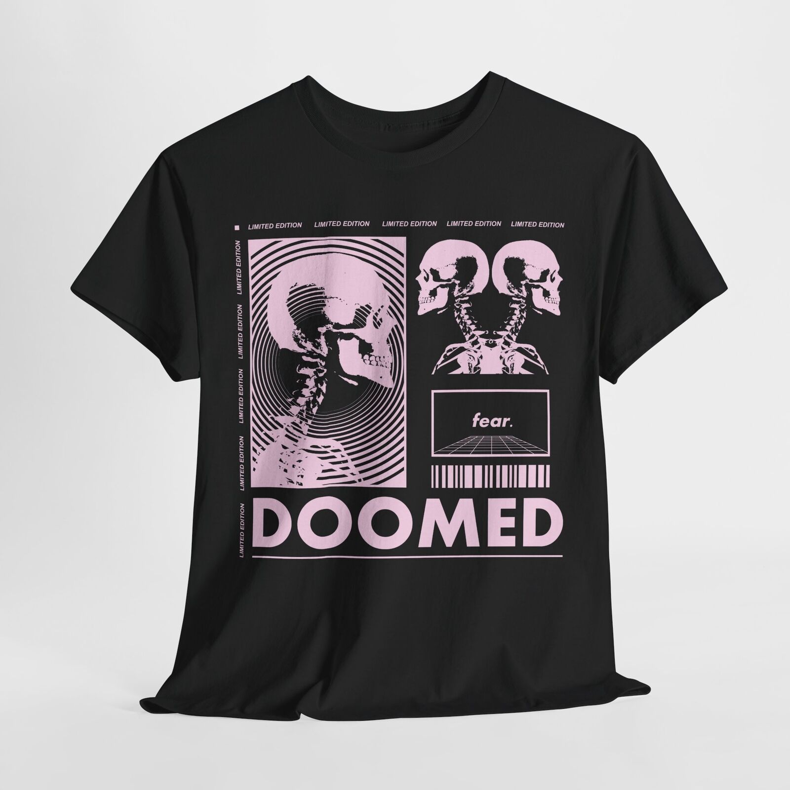 Mens Graphic T-Shirt "DOOMED" with Bold Skulls Limited Edition Unique Design Art