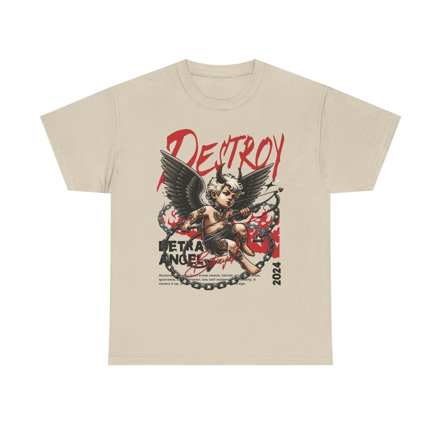 Rebellious Men's T-Shirt: Cherubic Angel with Punk Aesthetic & Bold 'Destroy'