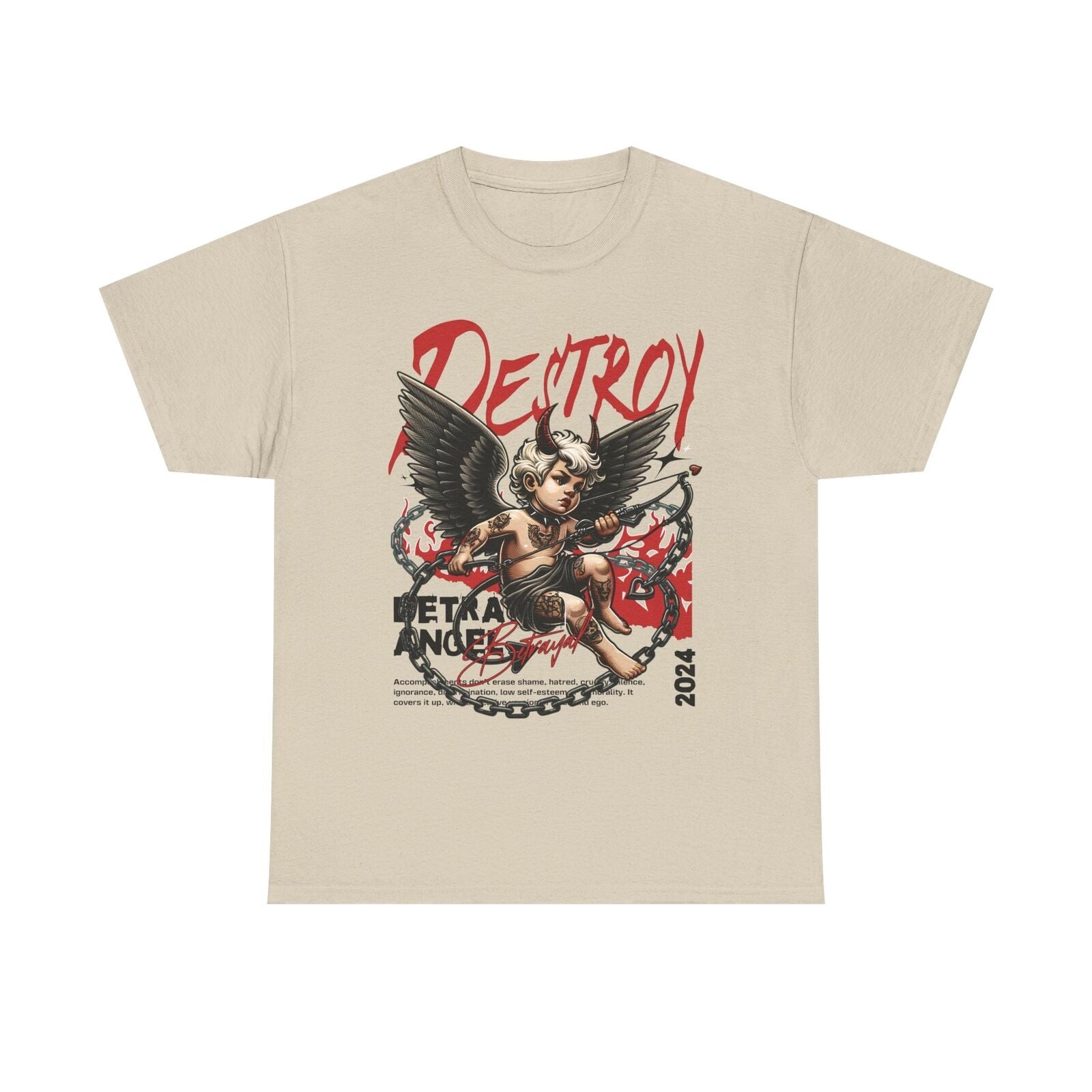 Rebellious Men's T-Shirt: Cherubic Angel with Punk Aesthetic & Bold 'Destroy'