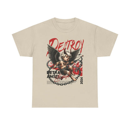 Rebellious Men's T-Shirt: Cherubic Angel with Punk Aesthetic & Bold 'Destroy'