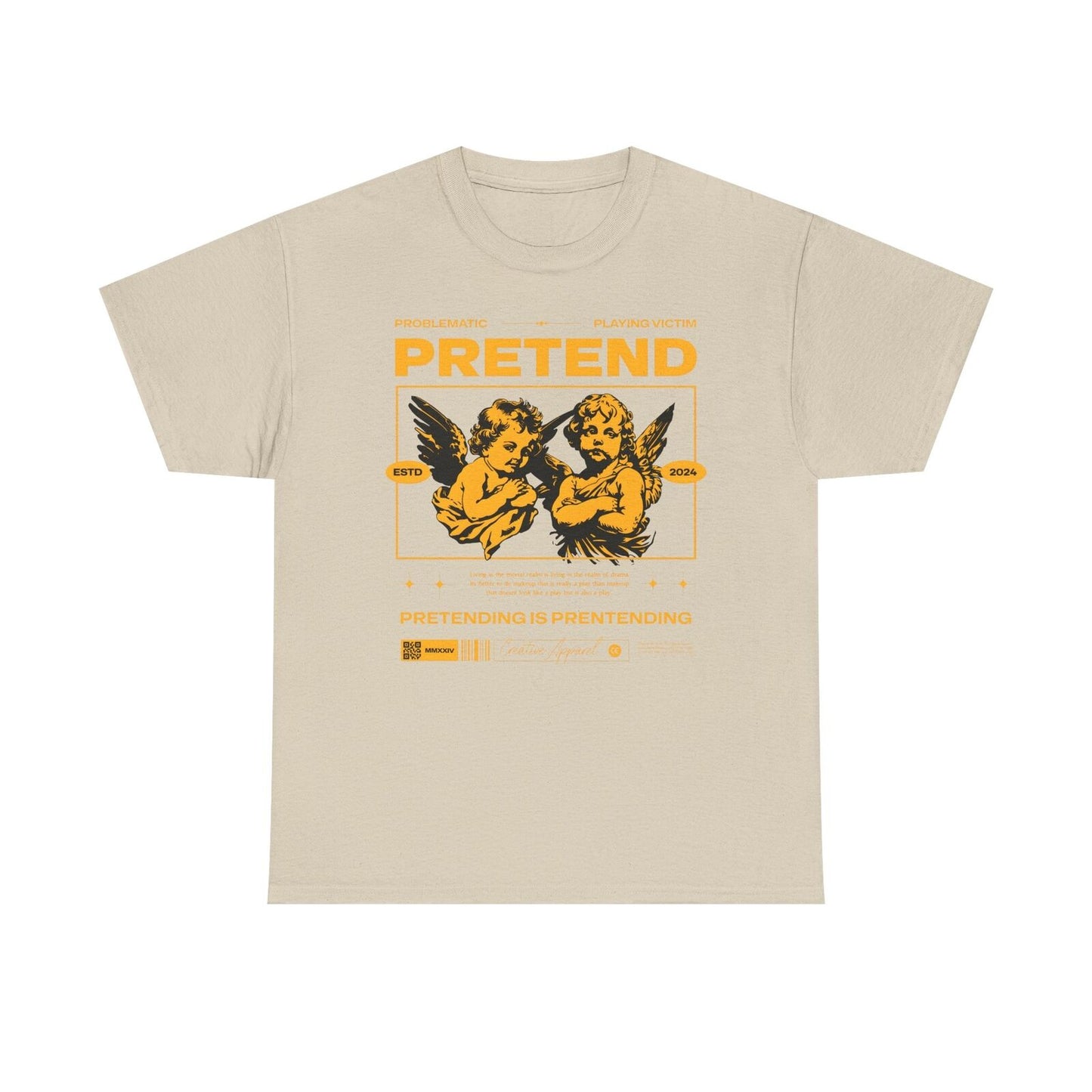 Retro Cherubic Men's T-Shirt - Bold "PRETEND" Graphic Design with Drama Quote