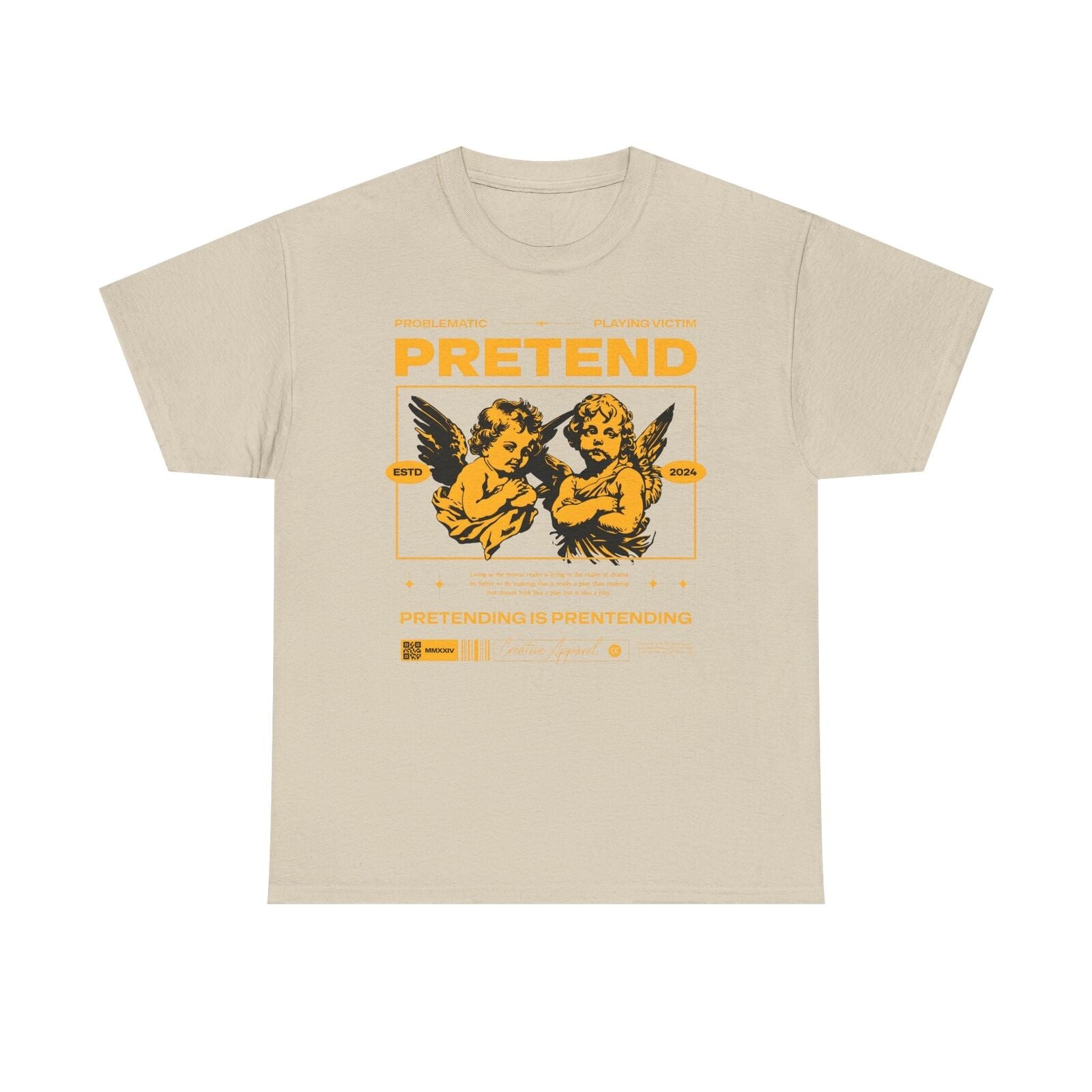 Retro Cherubic Men's T-Shirt - Bold "PRETEND" Graphic Design with Drama Quote