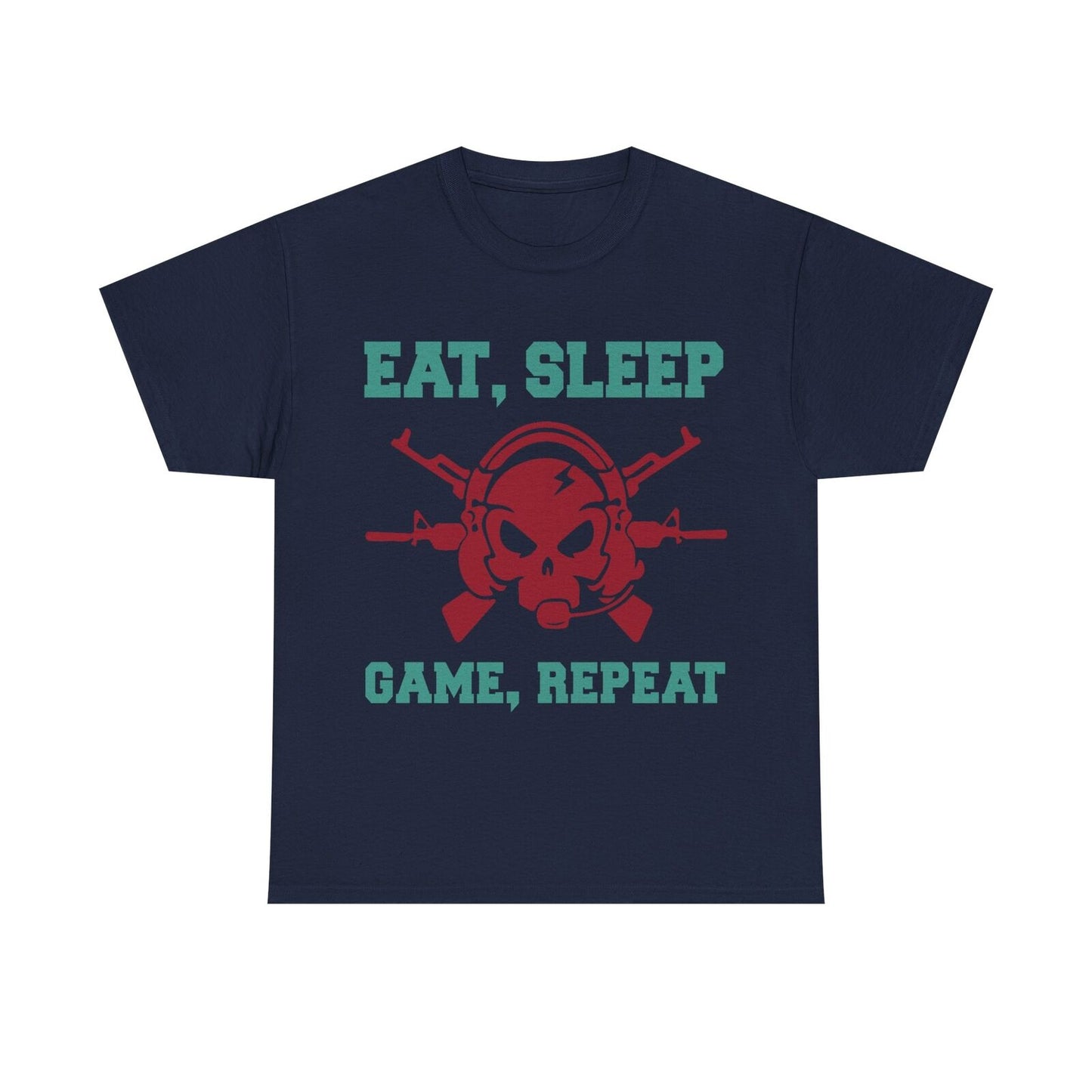 Funny Men's T-Shirt: EAT, SLEEP, GAME, REPEAT Graphic Tee with Bold Skull Design