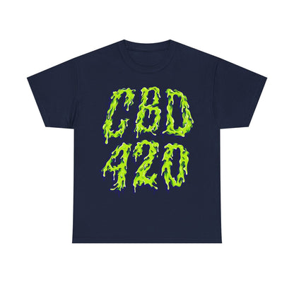 Bold Men's T-Shirt with Dripping CBD 420 Graphic - Street Art Cannabis Design