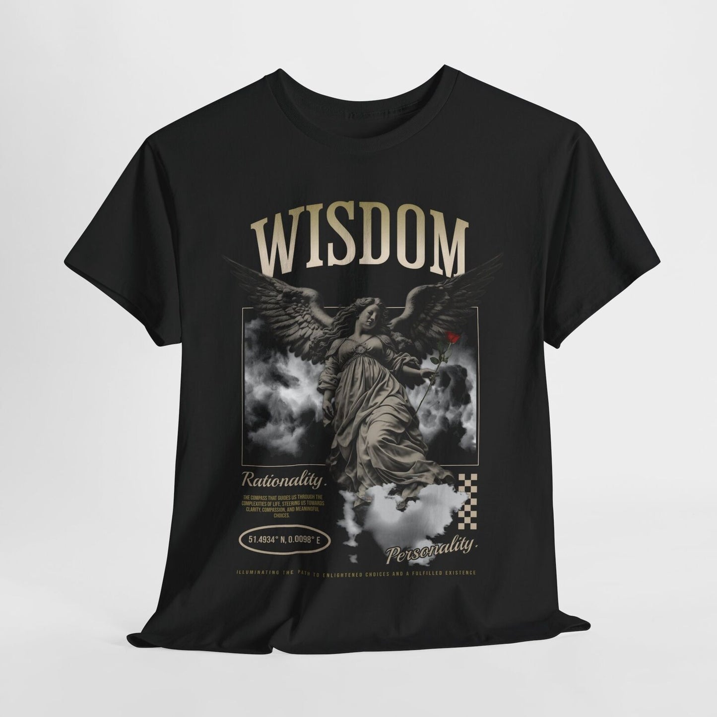 Stylish Men's T-Shirt with Winged Angel Graphic, Wisdom, Rationality Coordinates