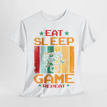"Funny Men's Retro T-Shirt: EAT SLEEP GAME REPEAT Graphic Tee Gamers Lifestyle!"
