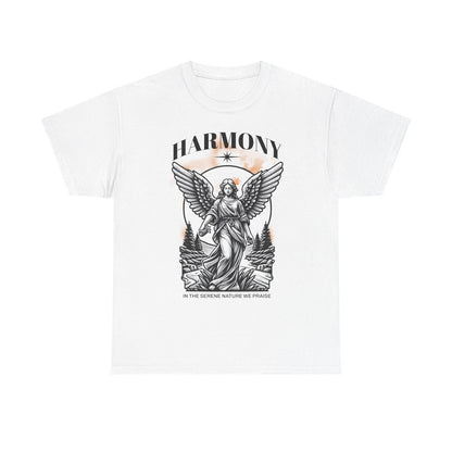 Mens T-Shirt with Monochromatic Winged Angel Design Serene Nature Landscape Art