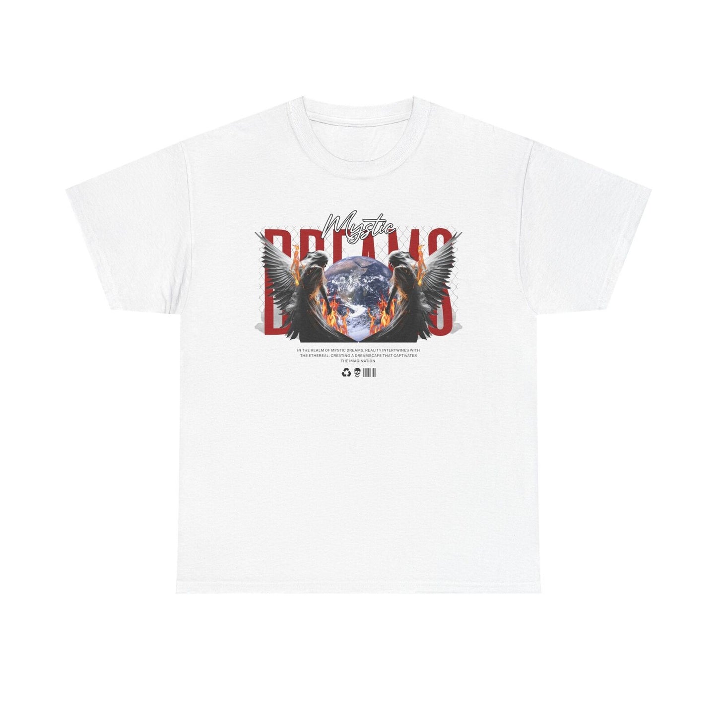Men's T-Shirt with Mystic Dreams Dual Angels, Globe, Graffiti Art, Unique Style