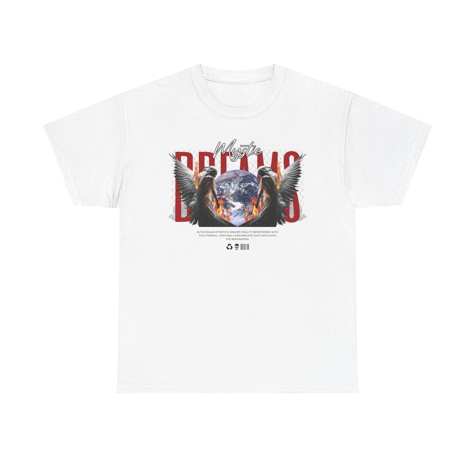 Men's T-Shirt with Mystic Dreams Dual Angels, Globe, Graffiti Art, Unique Style