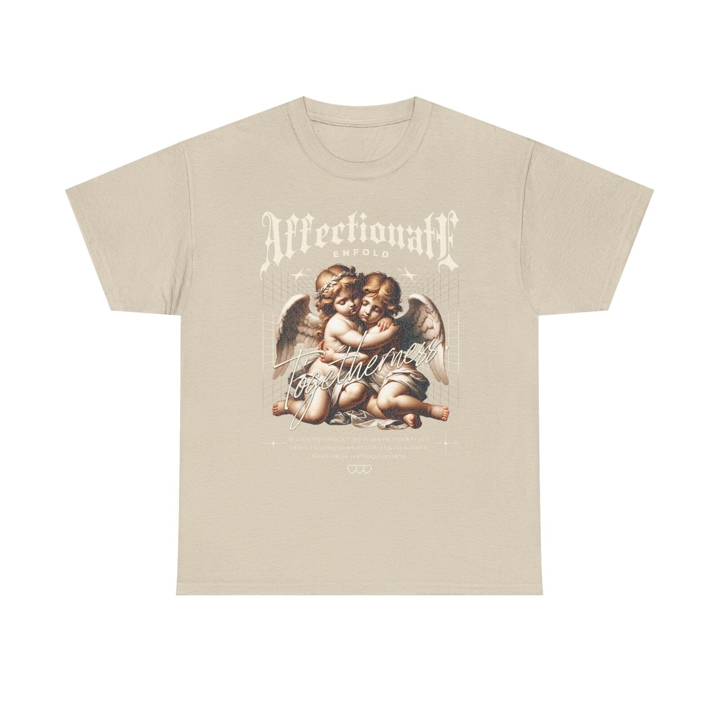 Cherubic Angels Embracing Togetherness Unique Mens T-Shirt Design Peaceful Souls