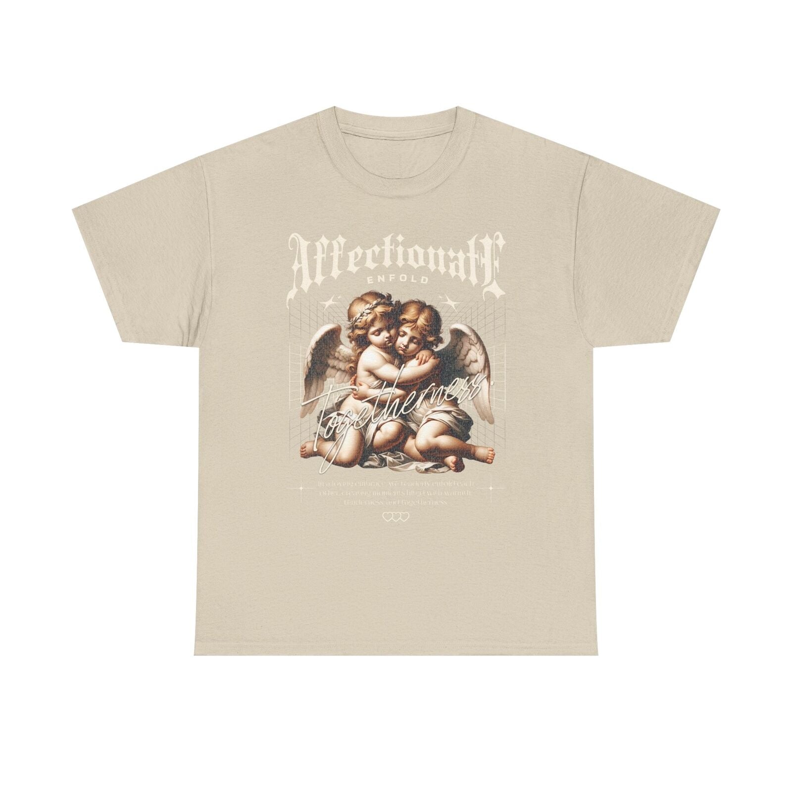 Cherubic Angels Embracing Togetherness Unique Mens T-Shirt Design Peaceful Souls