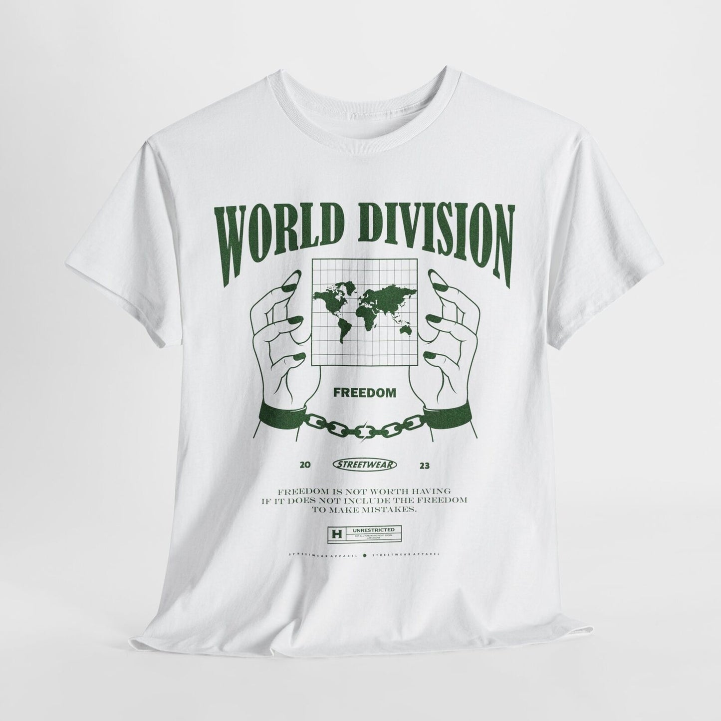 Stylish Pixelated World Impression T-Shirt Design Glittering Dark Green Text