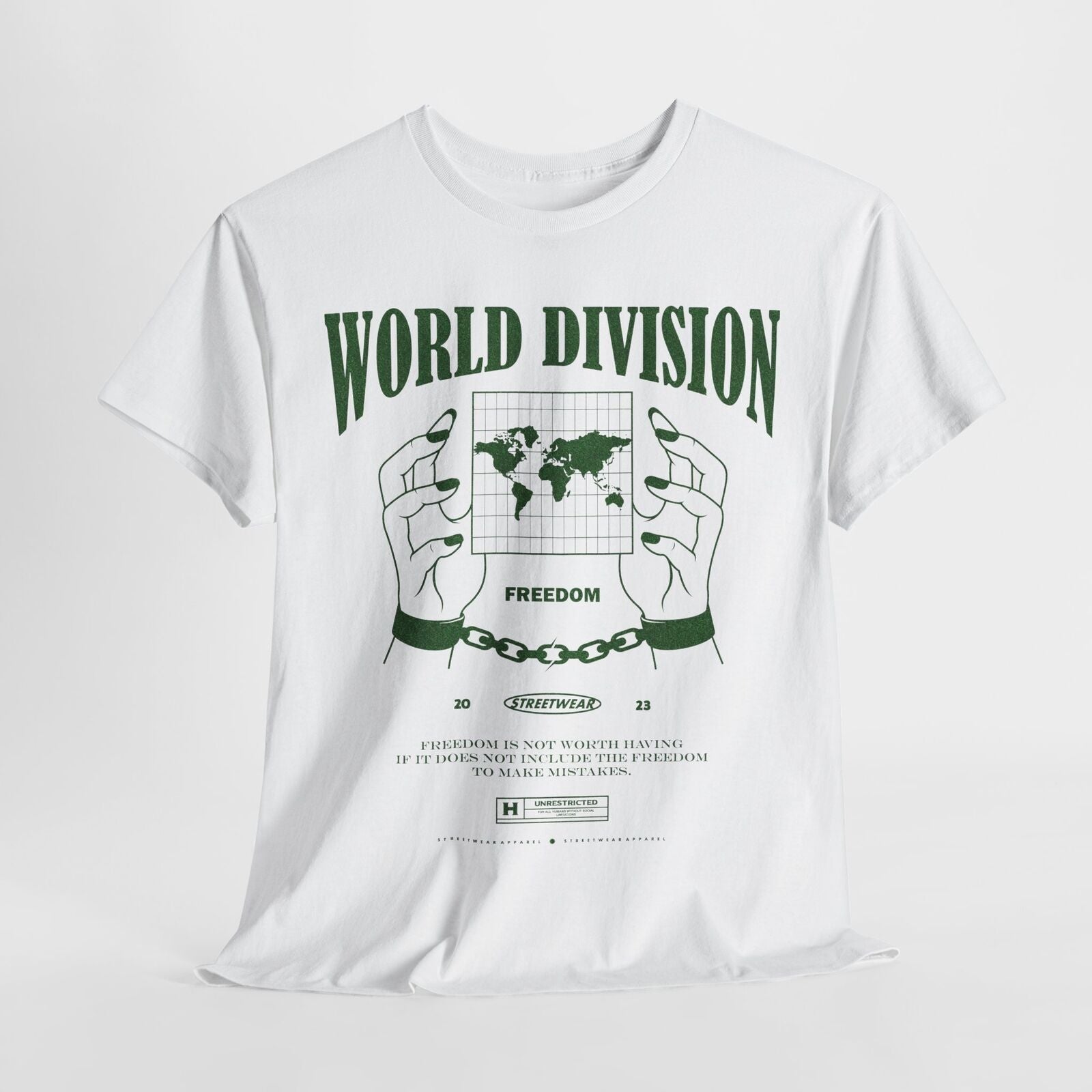 Stylish Pixelated World Impression T-Shirt Design Glittering Dark Green Text