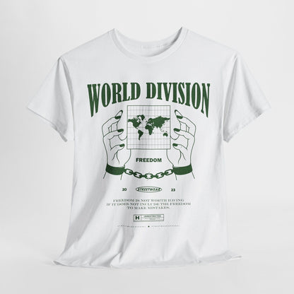 Stylish Pixelated World Impression T-Shirt Design Glittering Dark Green Text