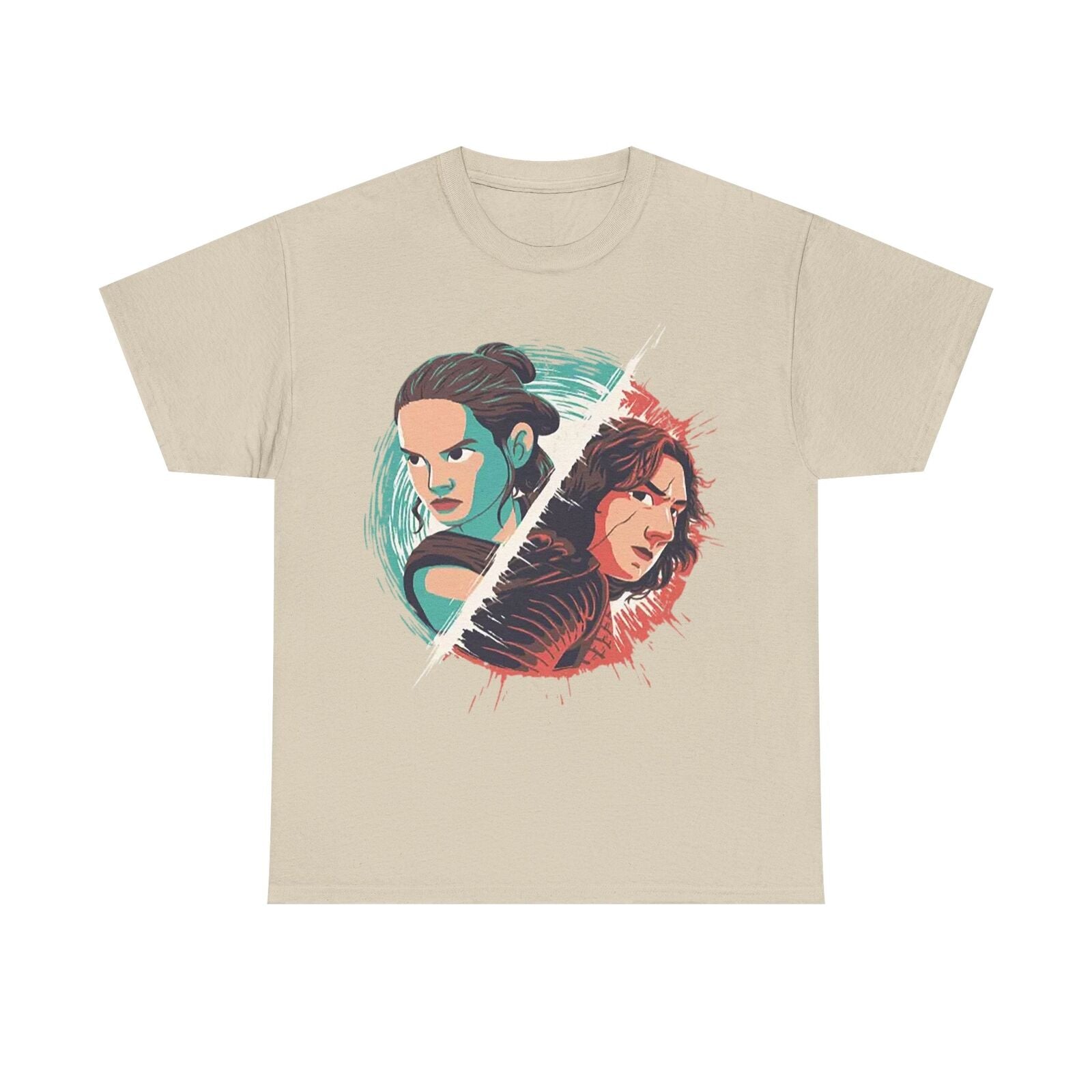 Epic Star Wars T-Shirt: Rey vs. Kylo Ren Graphic Design - Bold and Vibrant Art!
