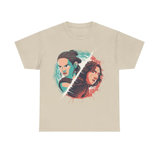 Epic Star Wars T-Shirt: Rey vs. Kylo Ren Graphic Design - Bold and Vibrant Art!