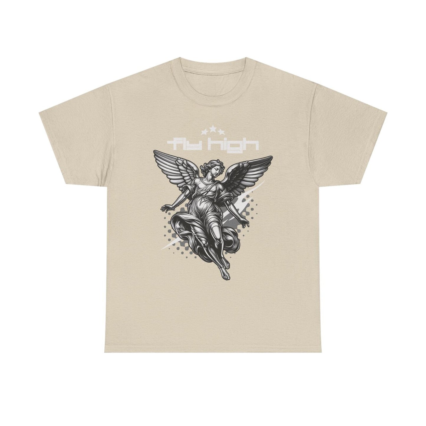 Dynamic Angel Men's T-Shirt with 'Fly High' Design | Stylish Black & White Art