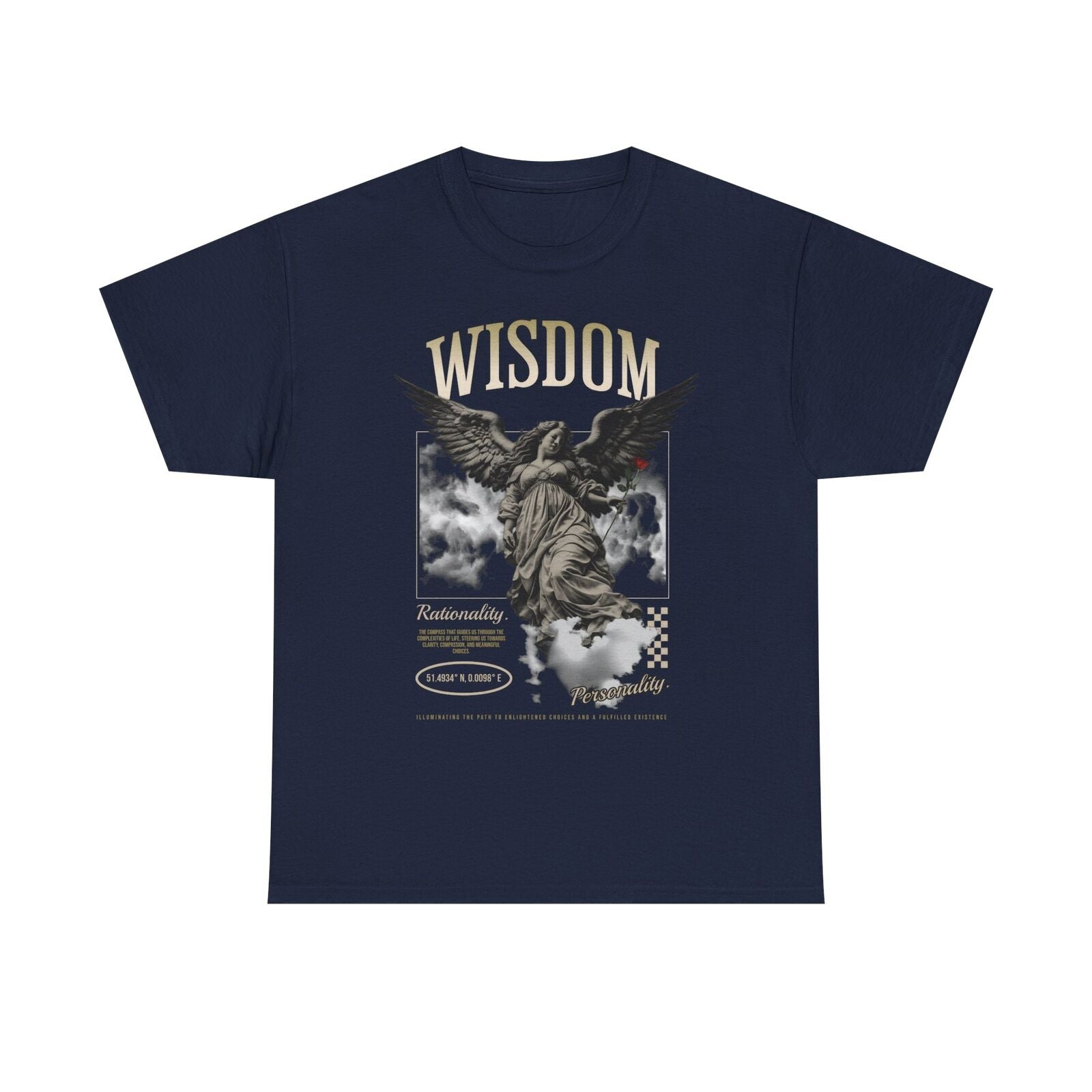 Stylish Men's T-Shirt with Winged Angel Graphic, Wisdom, Rationality Coordinates
