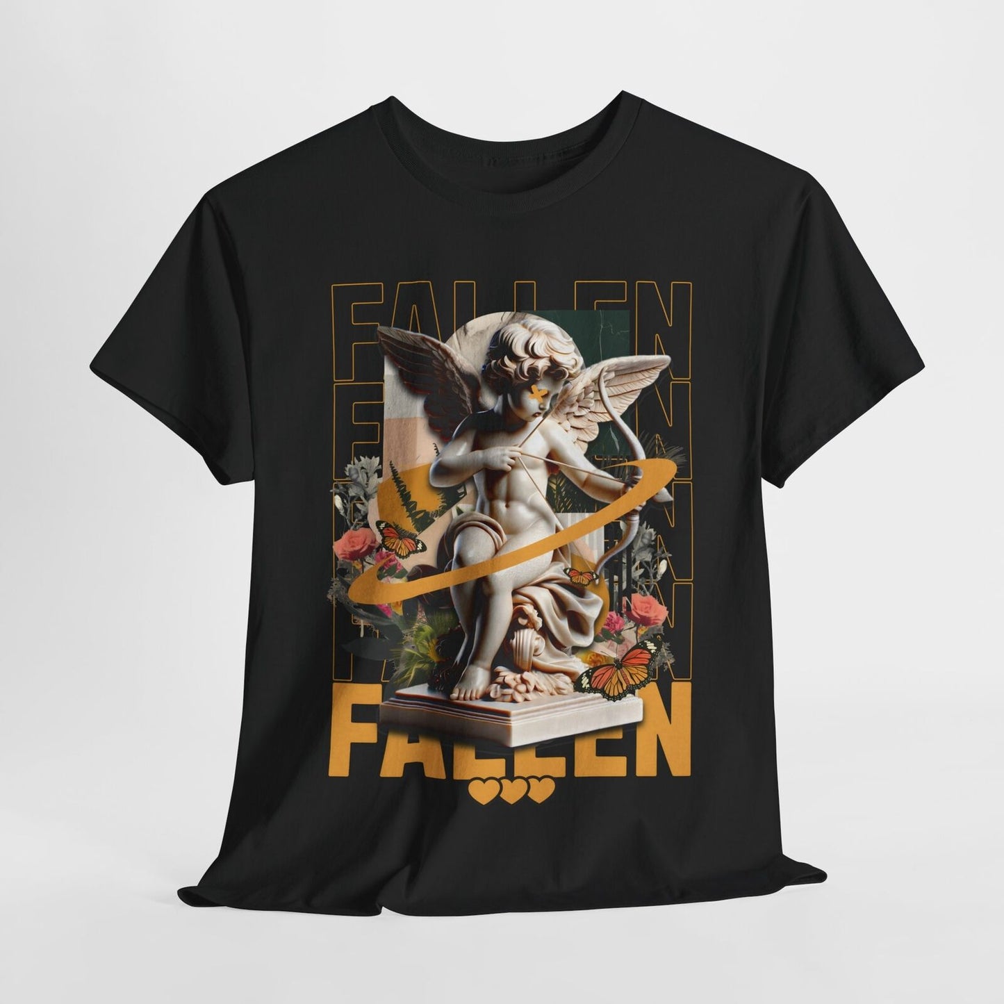 Men's T-Shirt with Artistic Cherubic Angel Design and Bold 'FALLEN' Graphic Art