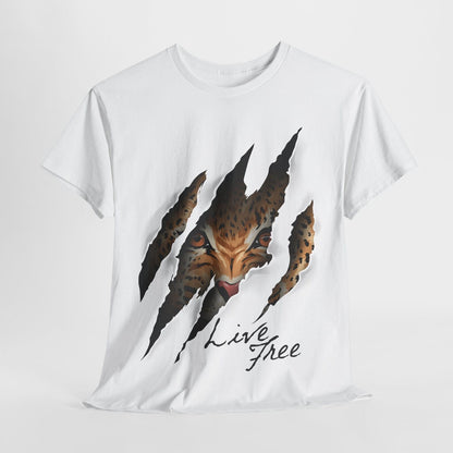 "Live Free Men's T-Shirt: Fierce Leopard Design with Unique Claw Marks Detail"