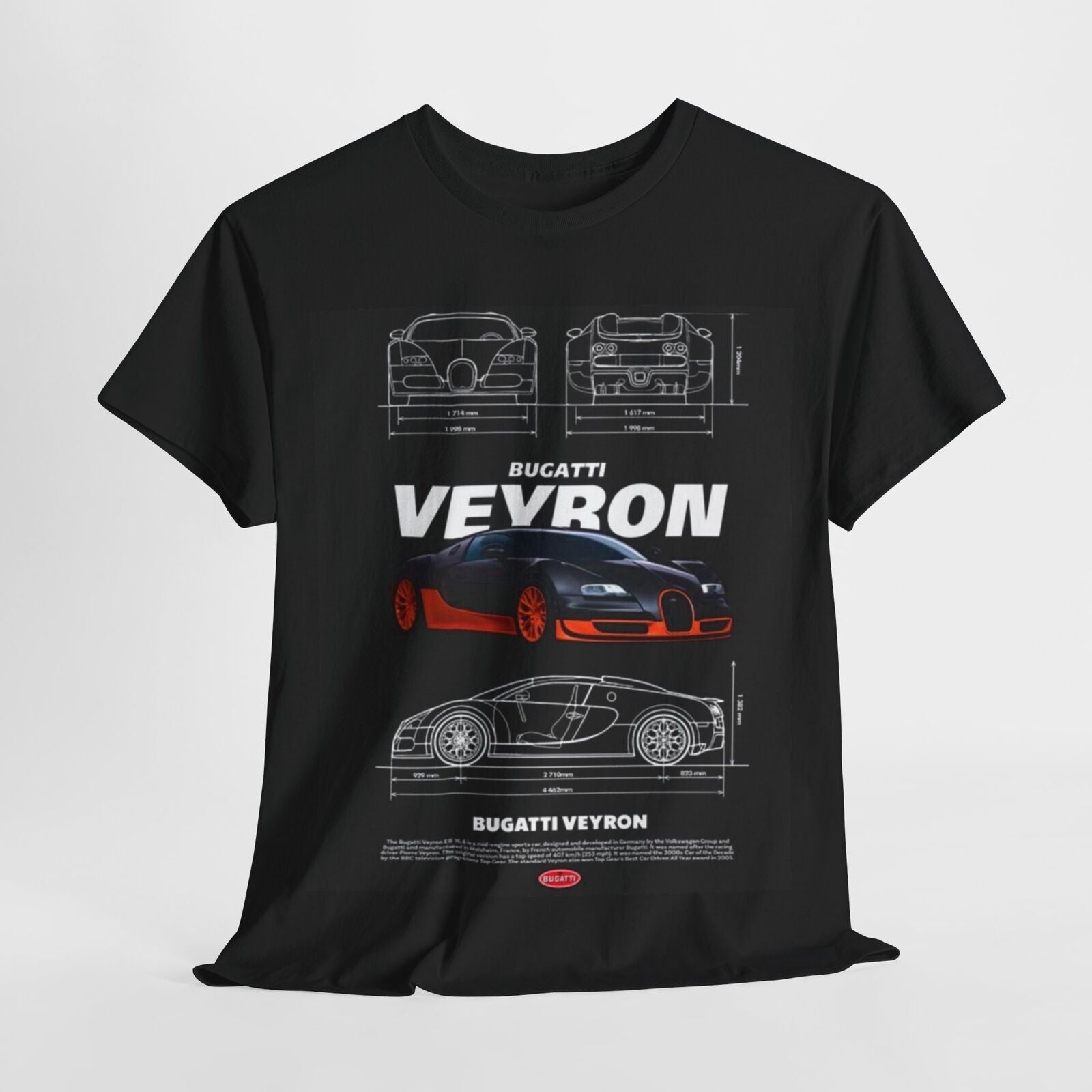Bugatti Veyron Design Unisex T-Shirt for Men & Women- Technical Apparel Tee