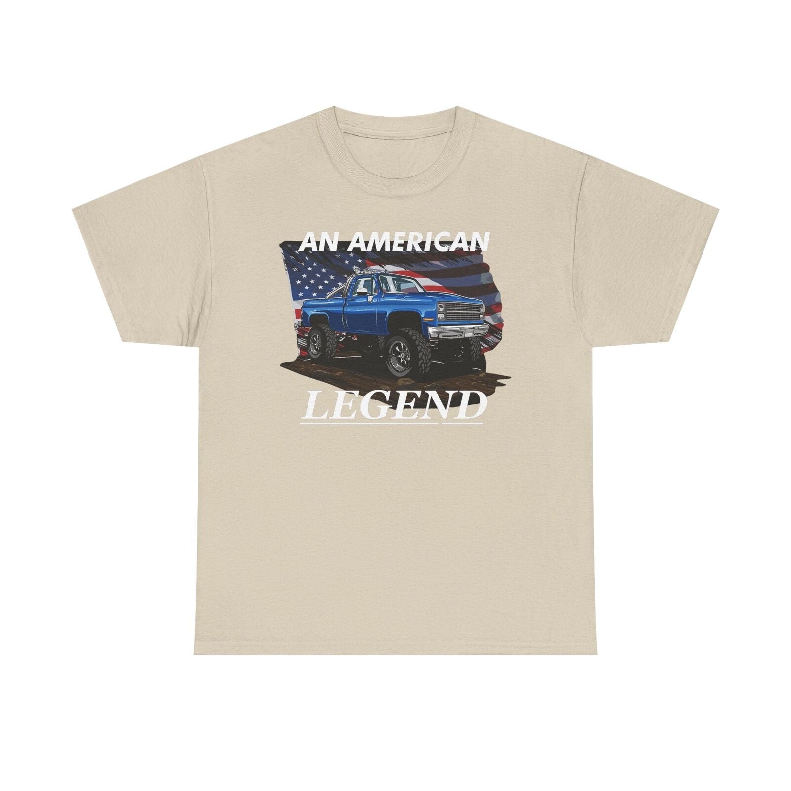 An American Legend T-Shirt: Vintage Lifted Truck & Patriotic Flag Design