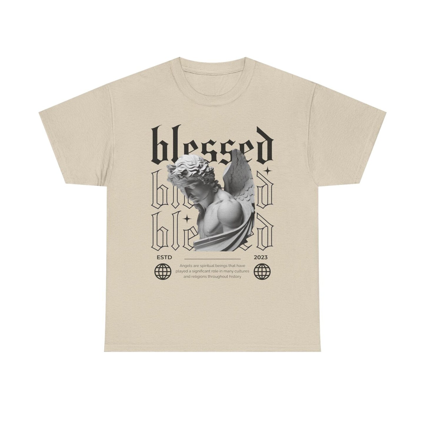 Blessed Men's T-Shirt with Gothic Angel Design - Classic Vintage Style Apparel