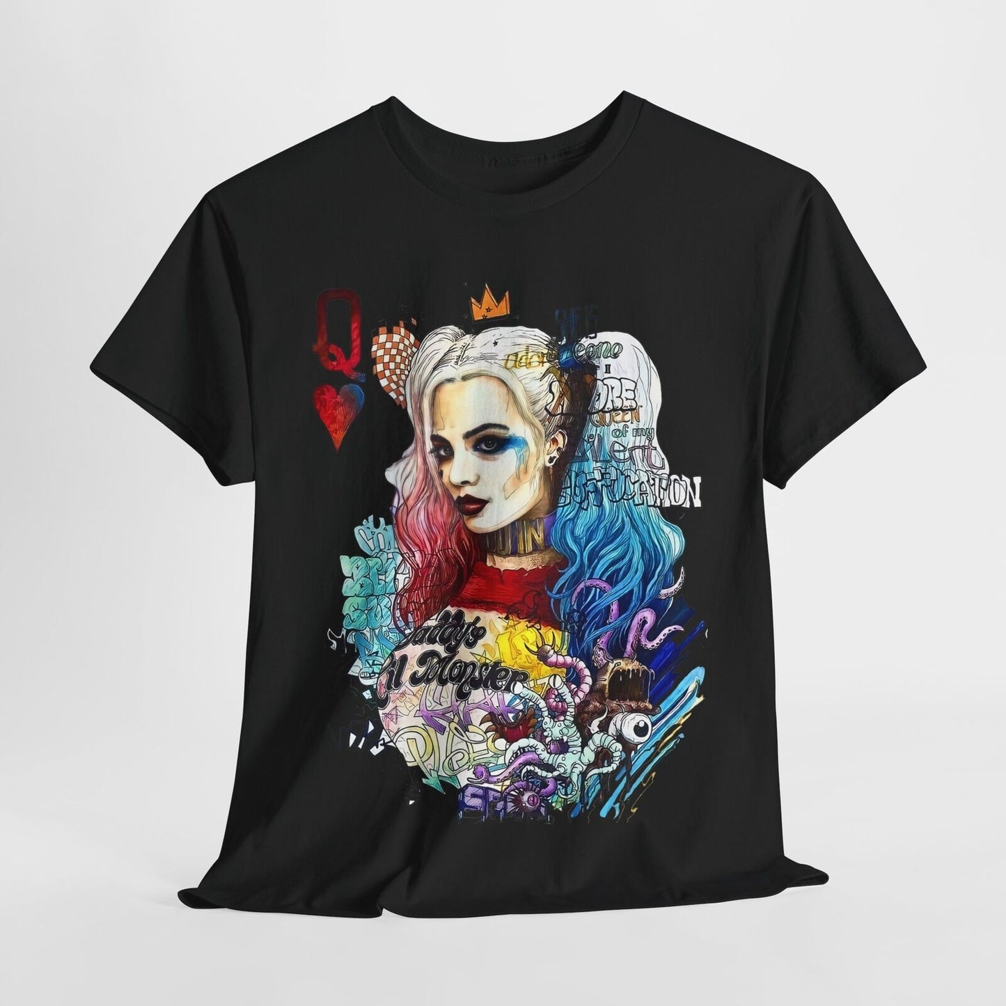 Men's T-Shirt with Bold Harley Quinn Art Graphic Design, Colorful Portrait Wear