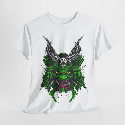 "Men's T-Shirt with Vibrant Demonic Samurai Mask Graphic - Bold, Unique Design"