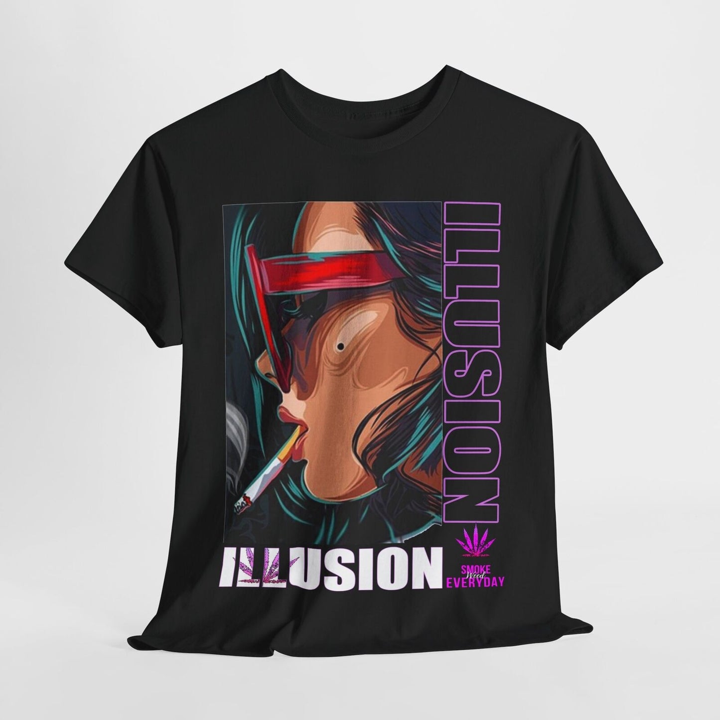 Vibrant Men's T-Shirt with Bold "ILLUSION," Stylish Art, Smoky Aesthetic Design