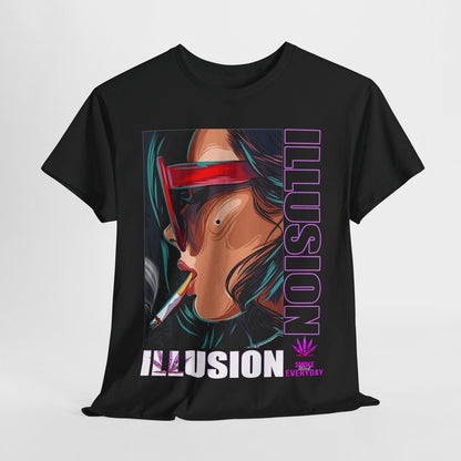 Vibrant Men's T-Shirt with Bold "ILLUSION," Stylish Art, Smoky Aesthetic Design