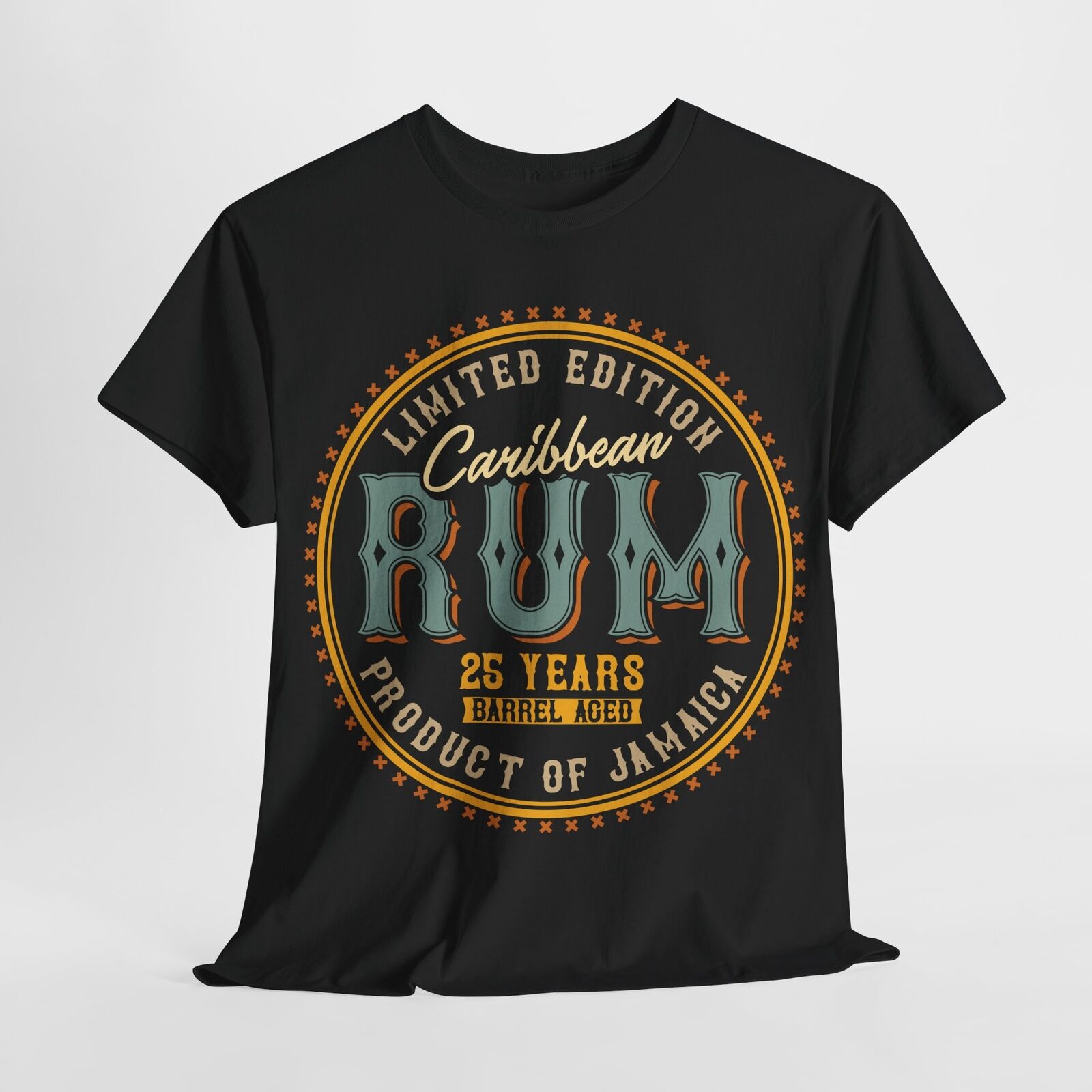 Vintage Men's T-Shirt with Caribbean Rum Emblem Limited Edition 25 Years Design
